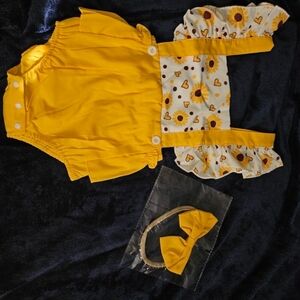 Yellow Sunflower Baby Outfit with Headband